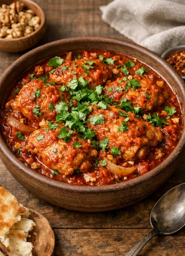 Курица по-грузински в пряном соусе с кинзой