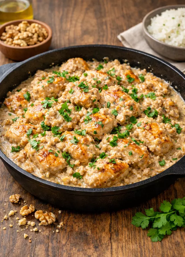 Курица с густым ореховым соусом по-грузински