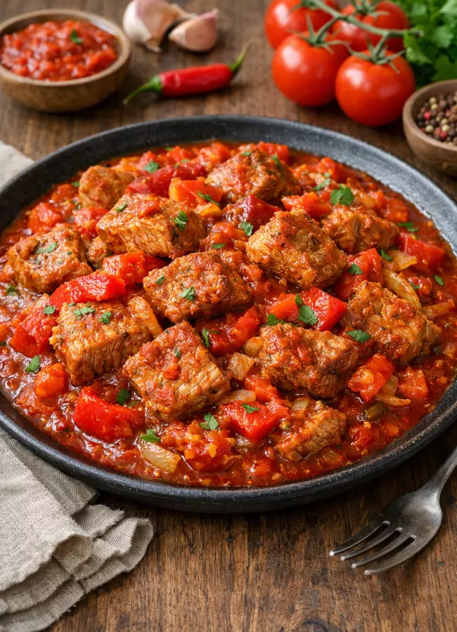 Мясо по-грузински в соусе аджика