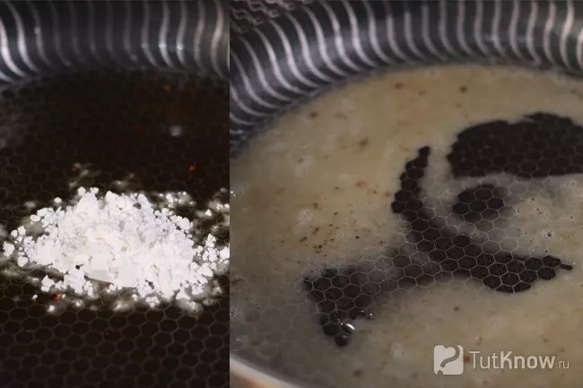 Мука обжаривается в жире для сливочного соуса