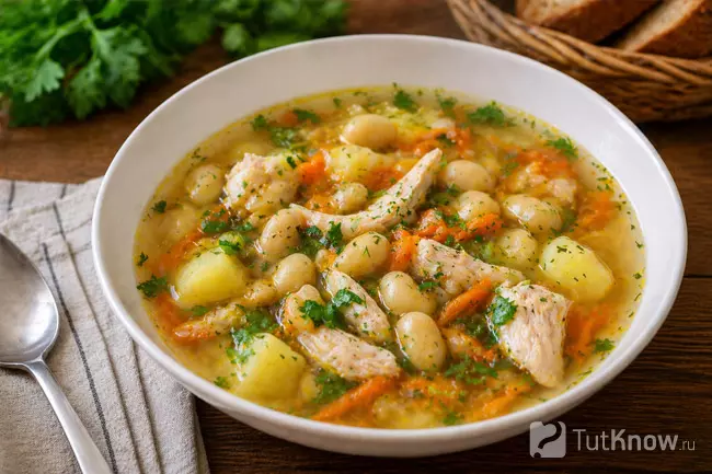 Суп с лимской фасолью и курицей