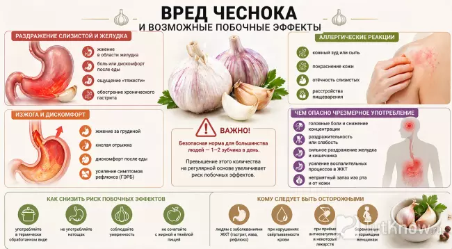 Вред чеснока и побочные эффекты инфографика