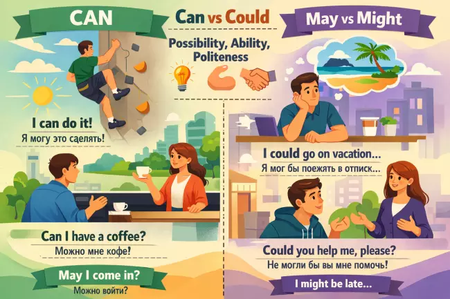 Сравнение can could may might