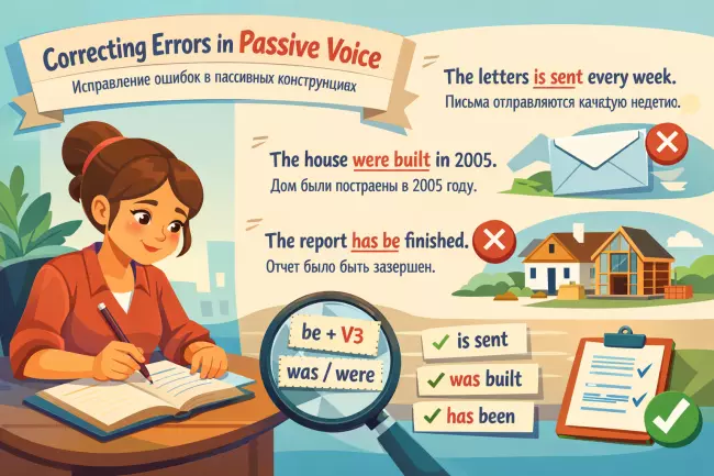Практика исправления ошибок в Passive Voice