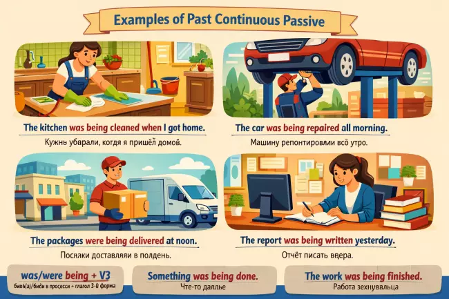 Past Continuous Passive: правила и примеры