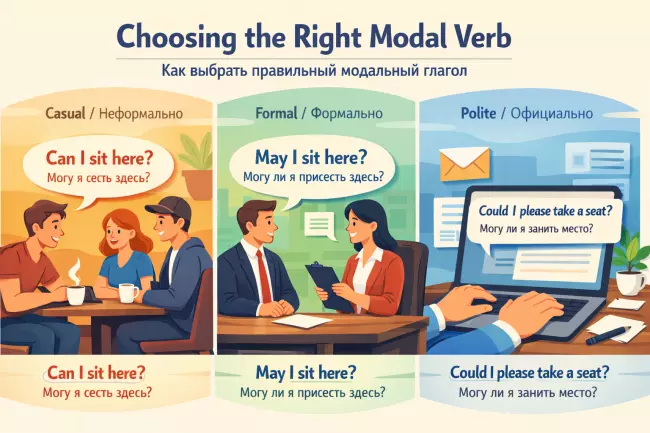 Выбор модального глагола по контексту и формальности