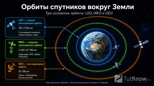 Орбиты спутников вокруг Земли: LEO, MEO и GEO